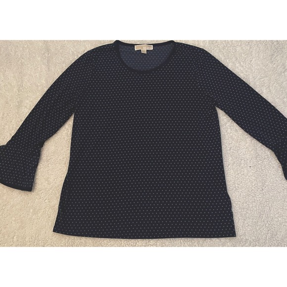 MICHAEL KORS Top‎ Womens Large Blue/White Ploka Dot Bell Sleeve - Picture 1 of 10